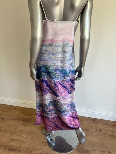 Maxi abito donna Ted Baker TB 2 UK 10 rosa medio acquerello scollo cappuccio slip NUOVO - Foto 4 di 18