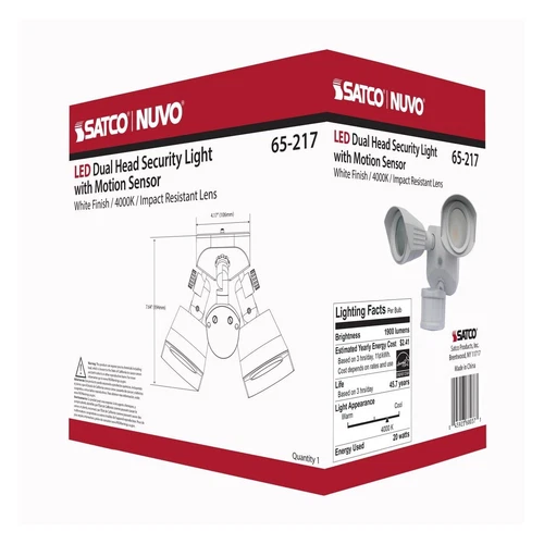 Satco 65-217 Dual-Head 20W LED Security Light with Motion Sensor 1900 Lumen 120V - Picture 4 of 4