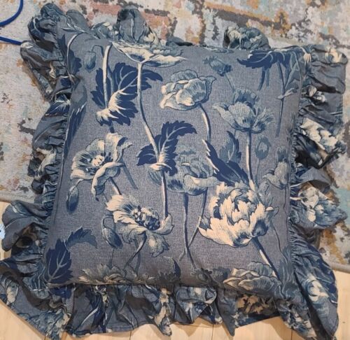 1 Ralph Lauren Donovan Floral Throw Toss Feather Pillow  Vintage Blue & Tan - Picture 1 of 4