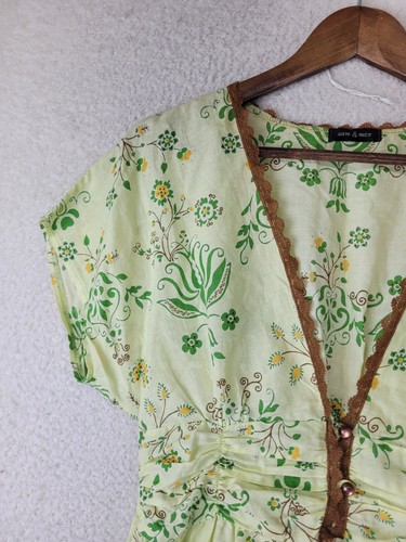 Vtg Sam & Max Babydoll Tunic Top Women's S Green Earthy Hippie 70s Y2k Deep V - Picture 5 of 24