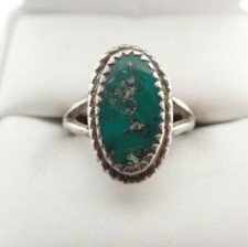 Vintage Navajo Green Turquoise Sterling Silver Band Ring Sz 5.75