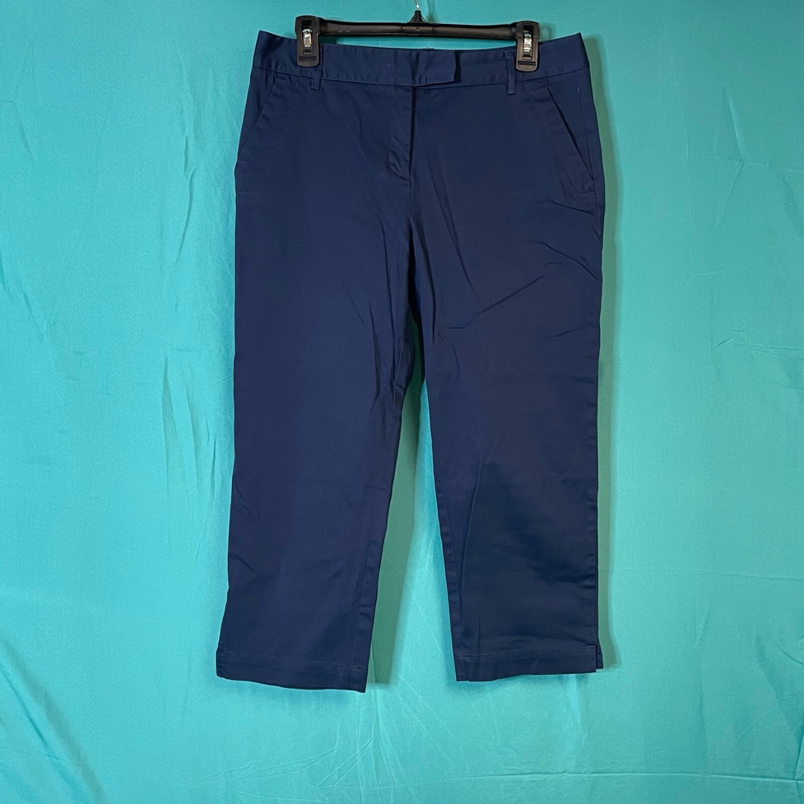 Charter Club Womens Capri Pants Blue Size 10 Cotton Side Slit Pockets Zipper