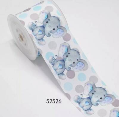 1 1/2'' ,7/8'' , 3  Elephant Grosgrain Ribbon ,3 yards Blue Polka Dot Elephant