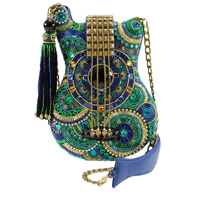 Mary Frances Beaded Jeweled Blue Note Music Acoustic Fender Guitar Mary Frances Blue Note Guitar Green Music Acoustic Fender Beaded Handbag Bag New