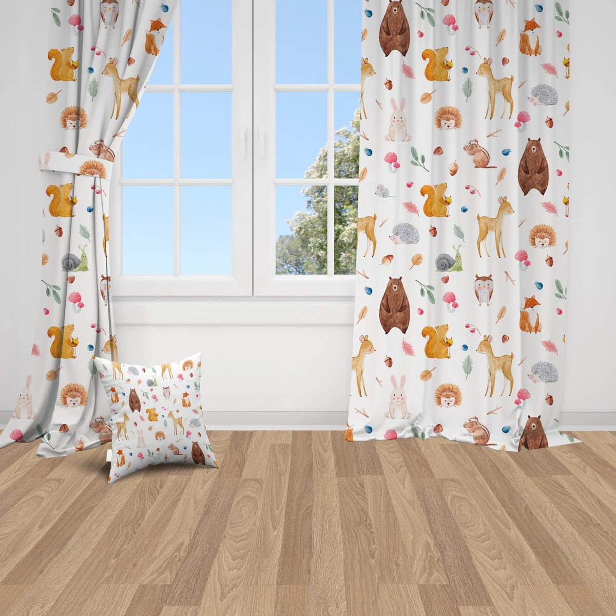 Woodland Animals With Bear Nursery Curtains Baby Room Curtains