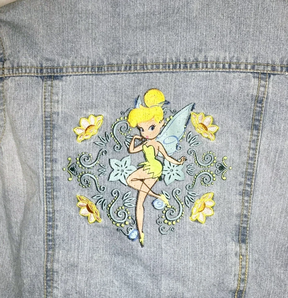 MARAVILLOSO MUNDO DE DISNEY Campanilla Niñas Talla S Chaqueta Denim Recortada Bordada Foto 2 de 4