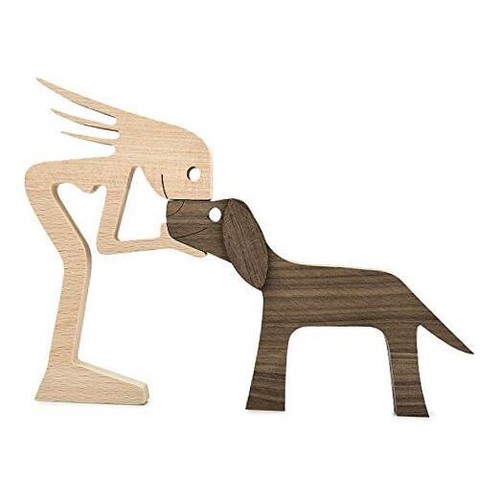Wooden Sculptures Handmade Accents Craft Figurine for Home Decor Dog