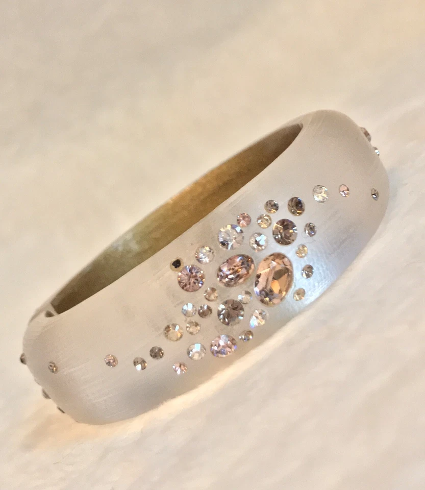 "Brazalete ALEXIS BITTAR PLATA BLANCA Cristal 1"" - Piedras ROSAS"