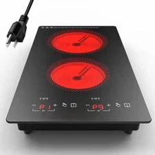 12inch Electric Radiant Cooktop Built-in 2 Burner 120V 2000W Electric Stove Top
