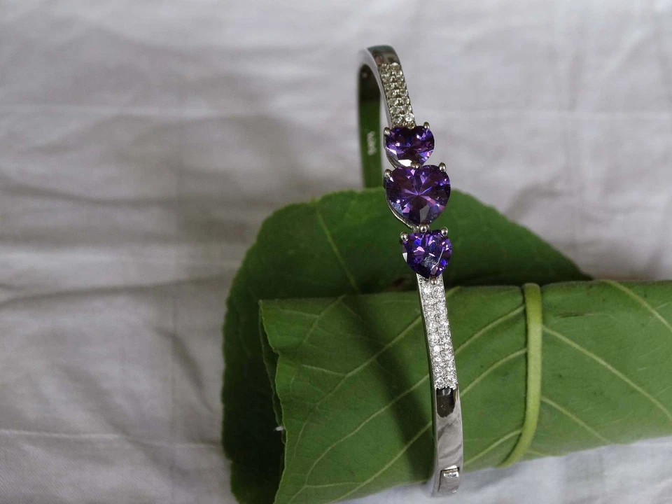 Pulseira pulseira ouro branco 14k acabamento 3 quilates simulado roxo ametista/diamante - Imagem 4 de 4