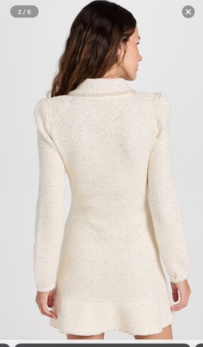 Mini abito autoritratto panna paillettes maglia perle taglia M $585 - Foto 6 di 10
