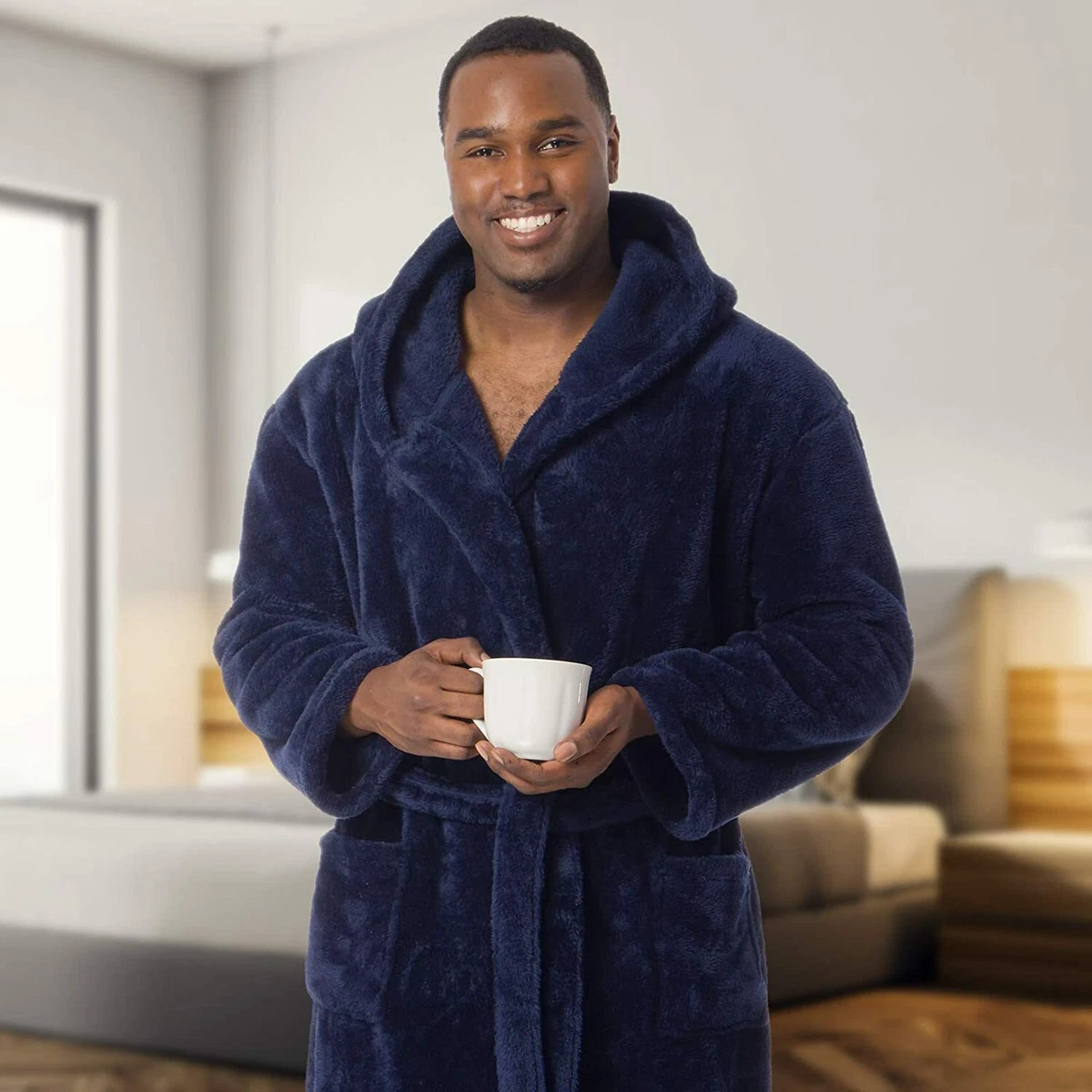 Ross Michaels Mens Robe Big Tall with Hood Long Plush 400GSM Luxury Bathrobe