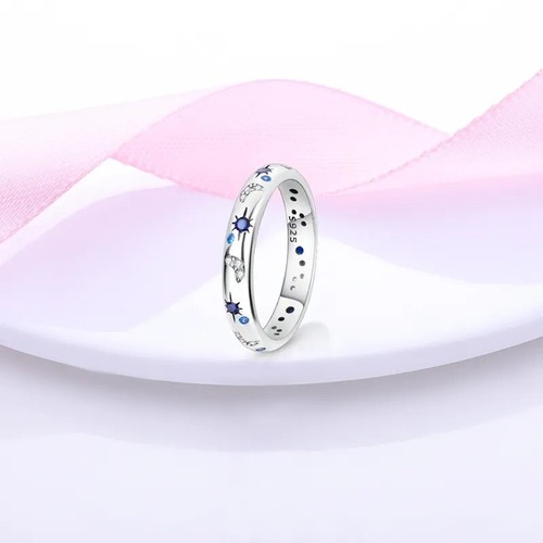 Silver-plated Celestial Blue Star and Crystal Moon Ring ** Size 6-9 ** - Picture 5 of 5