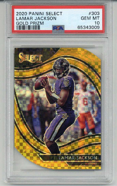 2020 PANINI SELECT GOLD PRIZM #303 LAMAR JACKSON RAVENS /10 PSA 10 LOW POP RARE