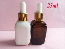 5pc 30ML White Creamic  25ml  brown Square tapered oil bottles With foil dropper