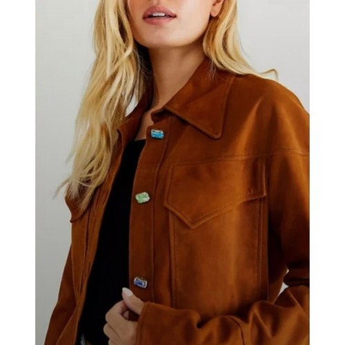 Veste neuve taille XS Free People Dancassab Maria 100% cuir fait main daim marron - Photo 2 sur 6