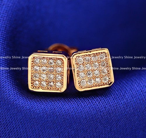 18K GOLD GF CT SIMULATED DIAMOND MENS LADIES GIRLS 6MM SQUARE STUD EARRINGS GIFT - Picture 4 of 18