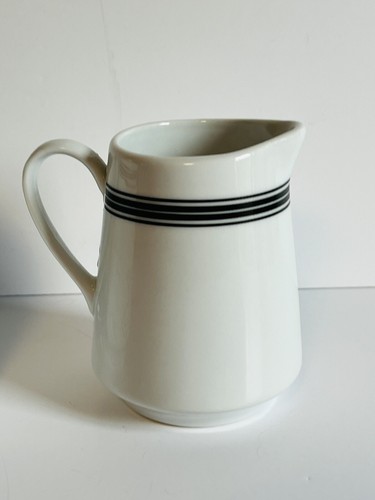 Pottery Barn Cafe Creamer Sugar Set w/Spoon Lid White Black Stripe French Bistro - Picture 4 of 11