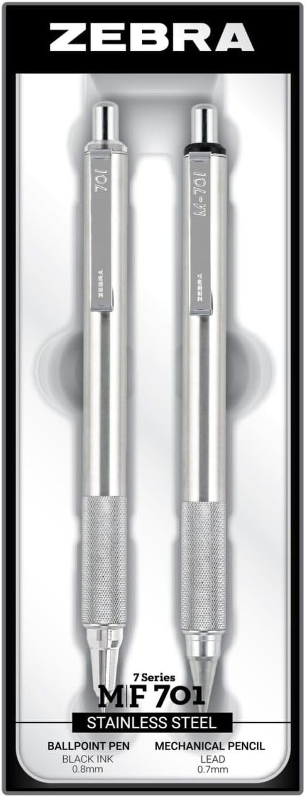 M/F 701 Stainless Steel Mechanical Pencil and Ballpoint Pen Set, 0.7 Fine Point