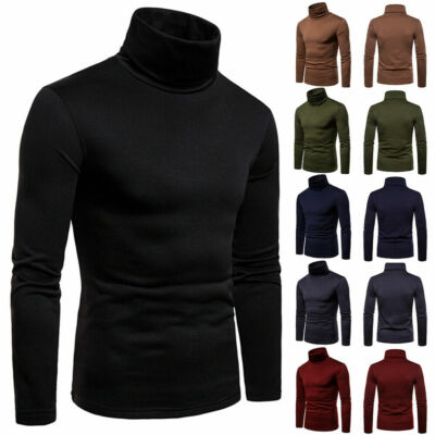 Herren Stretch Rollkragenshirt Langarm Winter Warm Pullover Tops Us B