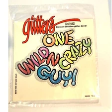 Vintage 1980s Large One Wild N Crazy Guy Glitter Decal Sticker, RARE