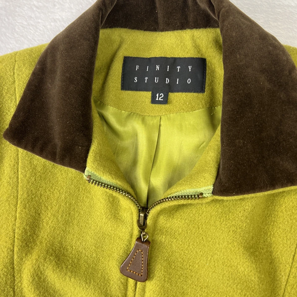 Chaqueta para mujer Finity talla 12 cuello de fieltro verde EE. UU. lana cachemir cremallera completa Foto 2 de 4