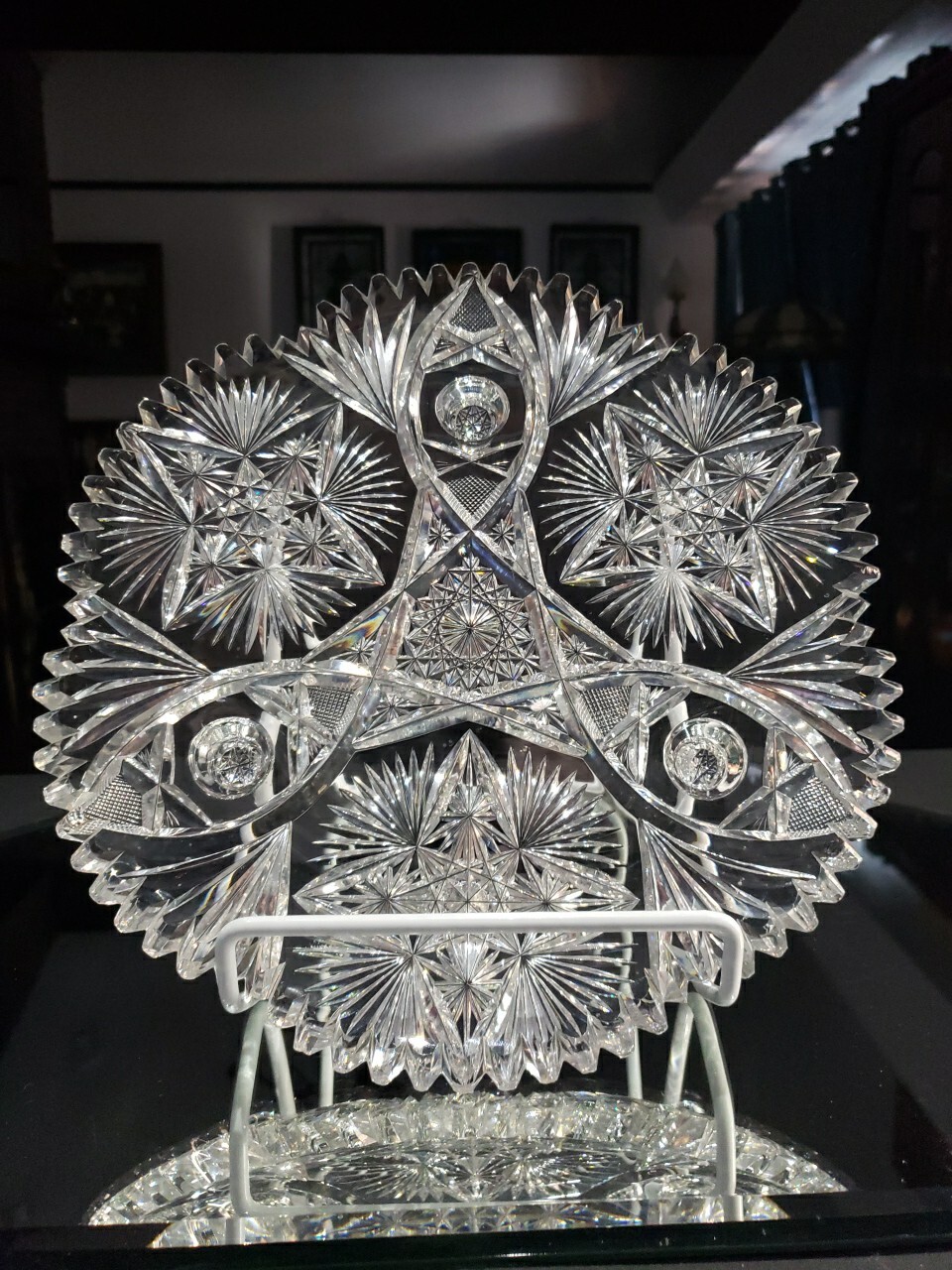 10" Footed Plate. American brilliant period cut glass crystal Signed Fry Fashion