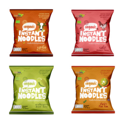 Instant organic brown rice noodles4flavors, beef,tom yum,green curry, chic 75g*4