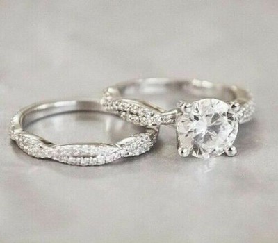 14K White Gold 2.65Ct Diamond Lab-Created Infinity Love Wedding Bride Ring Sets