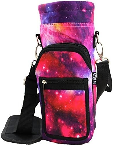 Pink Galaxy Water Bottle Holder Carrier Sling Neoprene Shoul