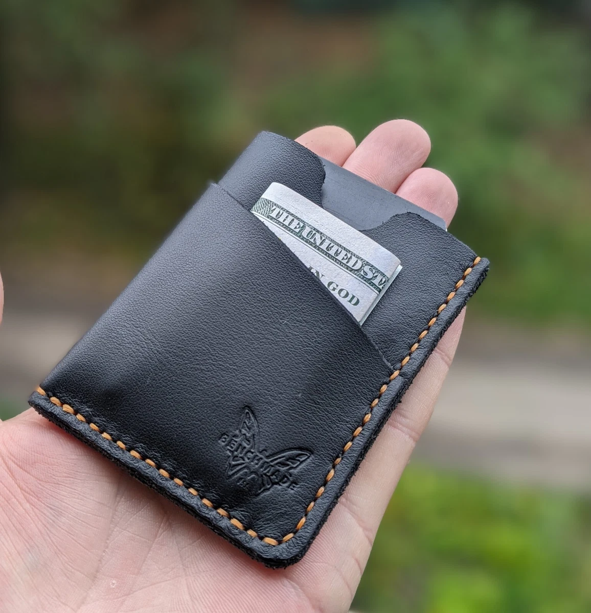 Thin Black Leather Wallet for Men. Minimalist Cardholder for 