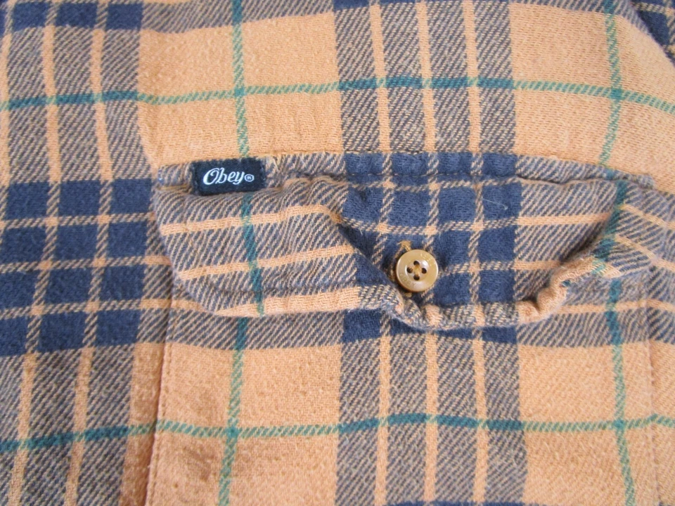 Camisa de vestir Obey para hombre 2XL naranja manga larga franela ropa de calle leñador top Foto 3 de 4