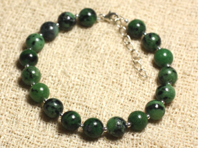 Bracelet En Argent 925 Et Pierre Chrysocolle 10mm - Fait Main En France - Bijou Unique