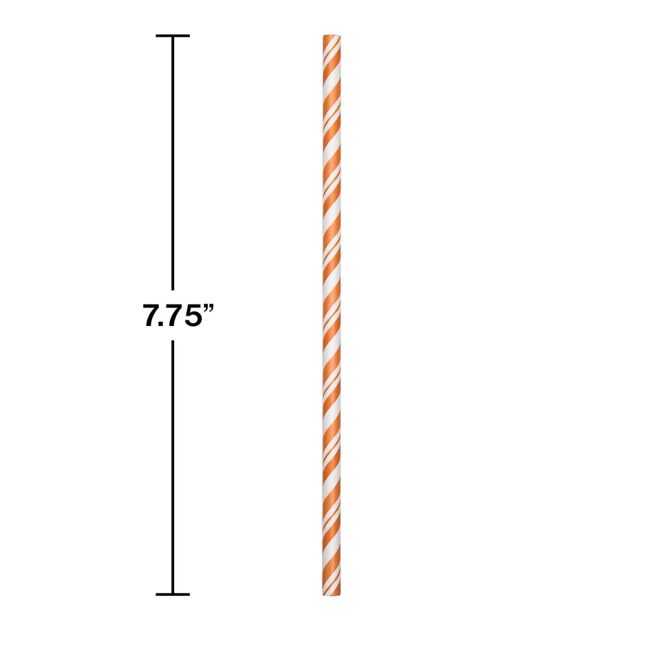 Creative Converting Striped Paper Straws, One Size, Orange/White 3 PACK - Image 2 of 4