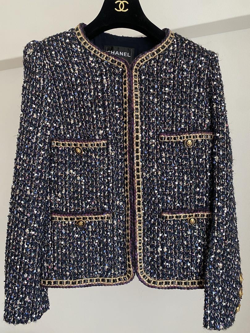 Chanel Coco Button Tweed Jacket Multicolor Chain Trim 38 | eBay
