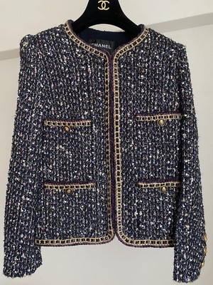 Chanel Coco Button Tweed Jacket Multicolor Chain Trim 38 | eBay