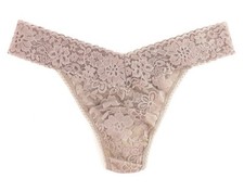 Hanky Panky ONE SIZE Low Rise Lace Thong Panty NWT Taupe 3 PACK