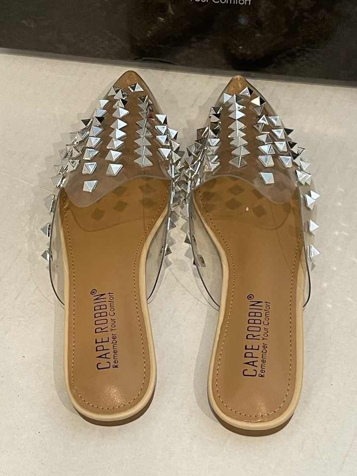 Cape Robbin Sz 6 Enny Mules Slip On Flat Slides Clear Pointed toe Embellished - Image 3 of 4