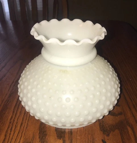 Large Vintage Hobnail Milk Glass Shade 6 3/4" Fitter With Ruffled Top