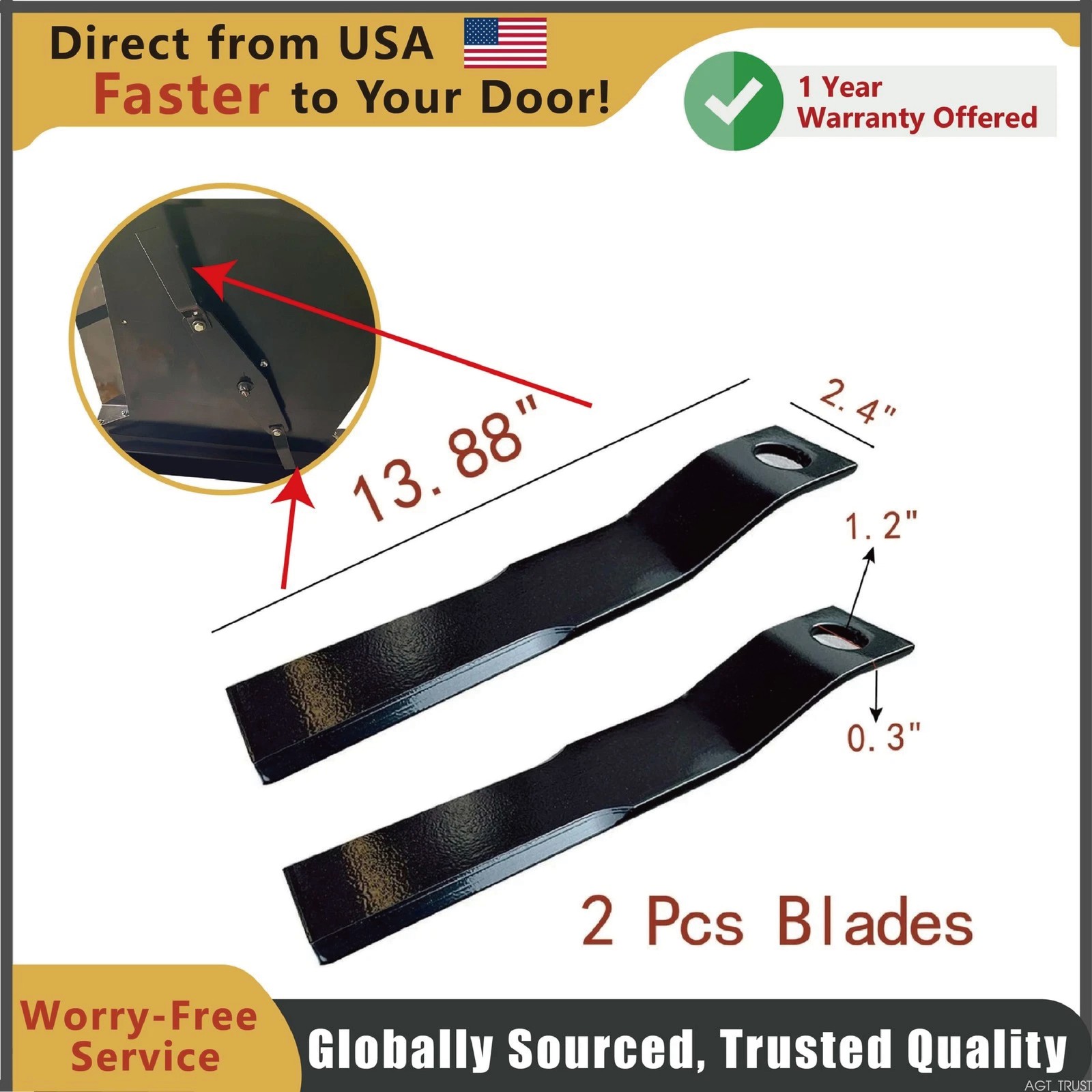 AGT  2pcs Skid Steer Brush Cutter Cutting Blade High Quality Steel 60Si2Mn