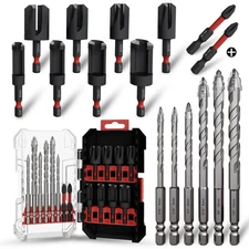 Wood Plug Cutter Drill Bit Set 16-Piece, Straight and Tapered Cutting Tools，I...