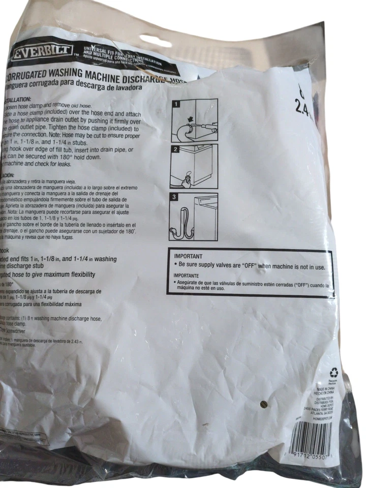 Mangueira de descarga universal para máquina de lavar roupa corrugada Everbilt 8 pés - Imagem 2 de 3