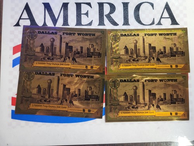 #ad Dallas Fort Worth 4 Goldbacks Gold Foil Note 1 1000 Troy Oz Ea. 24KT Bullion $56.00