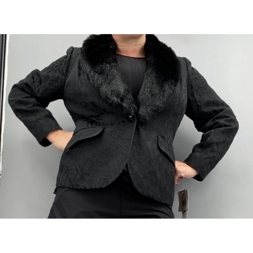 Chaqueta Blazer Jones New York De Colección Negra Damasco Imitación Piel 14W 14 Gótico Vampiro Foto 3 de 4