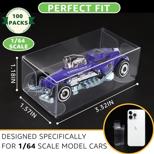 100 Pcs Clear Display Case for Hot Wheels, Matchbox Cars Storage Case 1/64 Sc... - Picture 4 of 7