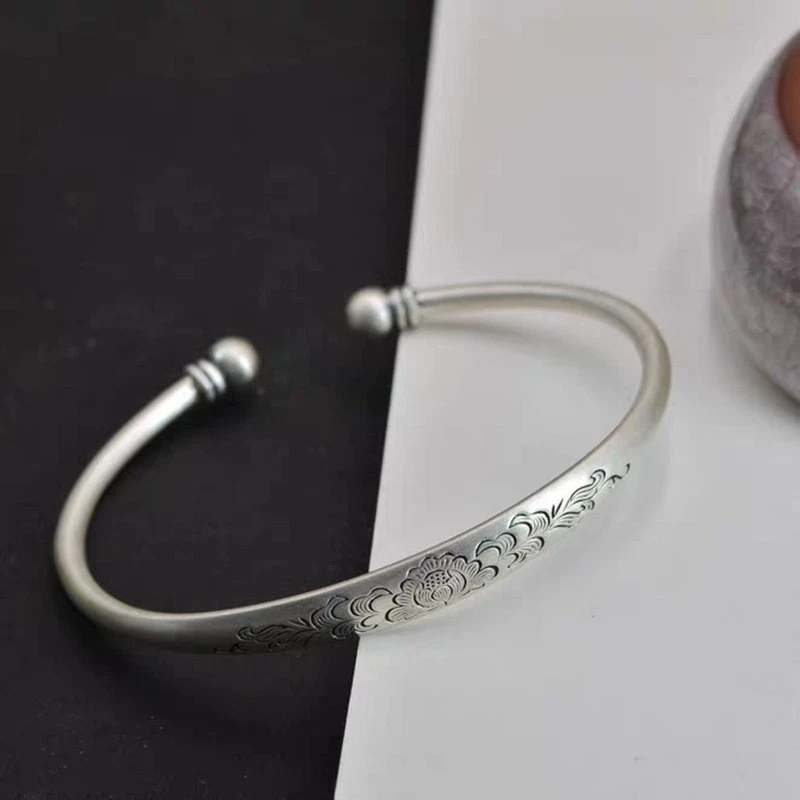 Women's Peony Flower Bracelet Copper Bracelet Adjustable Opening Bracelet - Image 4 of 4