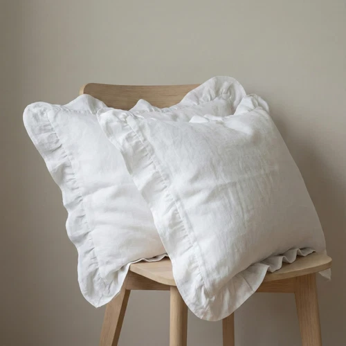 100% Linen Pillowcase All-Sided Ruffle, Ruffled Frilled Sham Different Colors