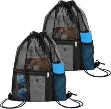 2 PACK Mesh Drawstring Backpack Bag, Multifunction Mesh Bag for Swimming, Athlet
