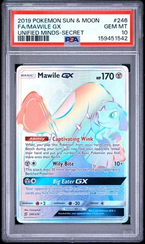 Mawile GX #246 Full Art Pokemon Sun & Moon Unified Minds Secret Rare EN PSA 10