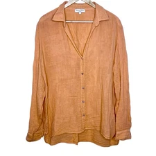 Michael Stars Button Up Gauze Shirt Orange Womens Size L Cotton Lagenlook Resort
